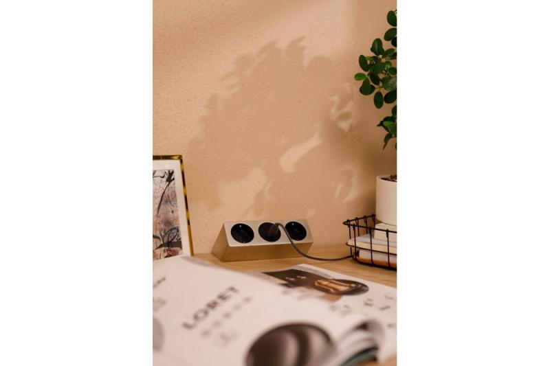 Enchufe para muebles SOFITO, 2xSCHUKO, USB A+C, cable 1.5 m, acero inoxidable