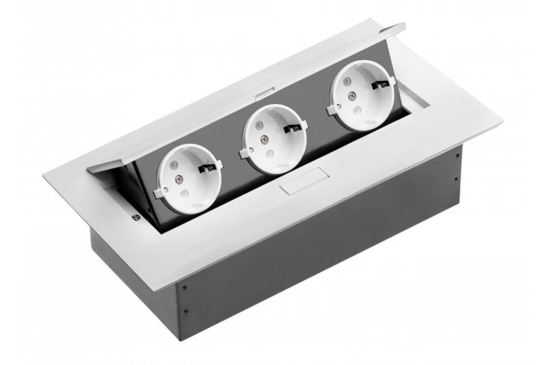 Enchufe para muebles, 3xSCHUKO, cable de 1.5 m, blanco