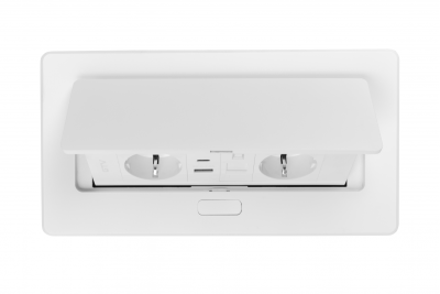 Furniture socket MULTISOFT, 2xSHUKO, USB A+C, RJ45, cable 1.5 m, white