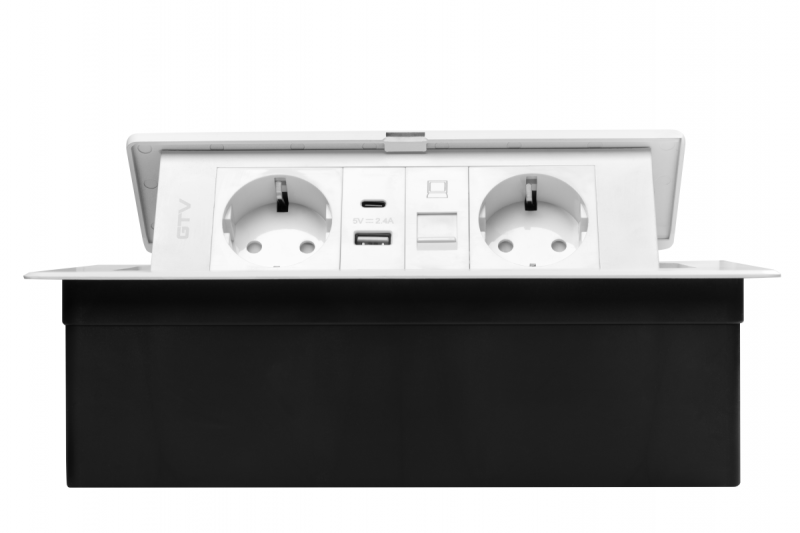 Enchufe para muebles MULTISOFT, 2xSCHUKO, USB A+C, RJ45, cable 1.5 m, blanco