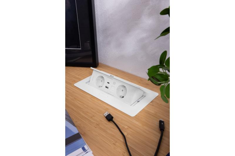 Enchufe para muebles MULTISOFT, 2xSCHUKO, USB A+C, RJ45, cable 1.5 m, blanco