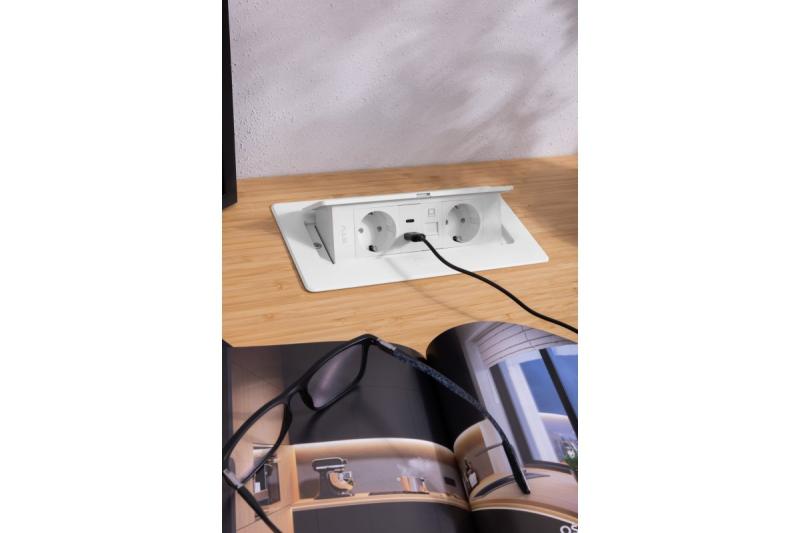 Enchufe para muebles MULTISOFT, 2xSCHUKO, USB A+C, RJ45, cable 1.5 m, blanco