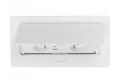 MULTISOFT Furniture Socket 2x Socket with Earthing, USB A+C, RJ45, Power Cable with Plug, White