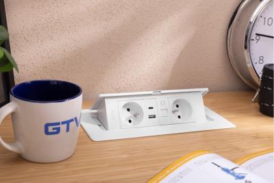 MULTISOFT Furniture Socket 2x Socket with Earthing, USB A+C, RJ45, Power Cable with Plug, White