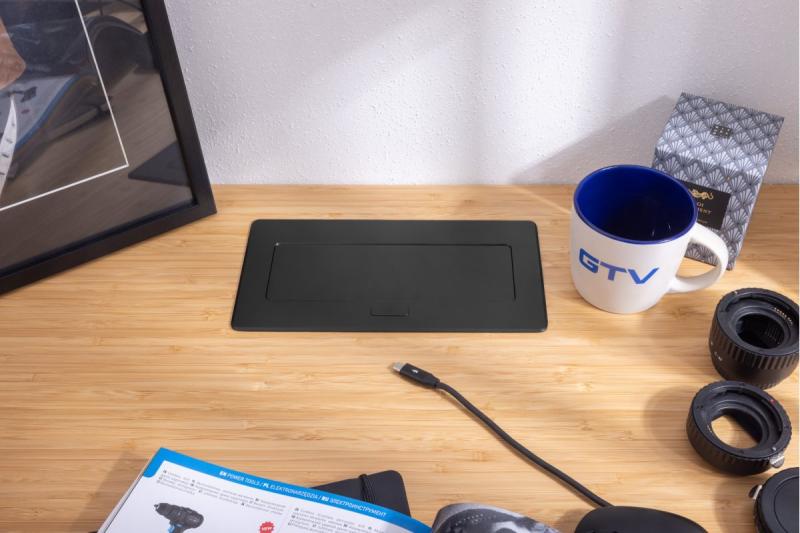 MULTISOFT Toma de Corriente para Muebles 2x Enchufe con Toma de Tierra, USB A+C, RJ45, Cable de Alimentación con Enchufe, Negro