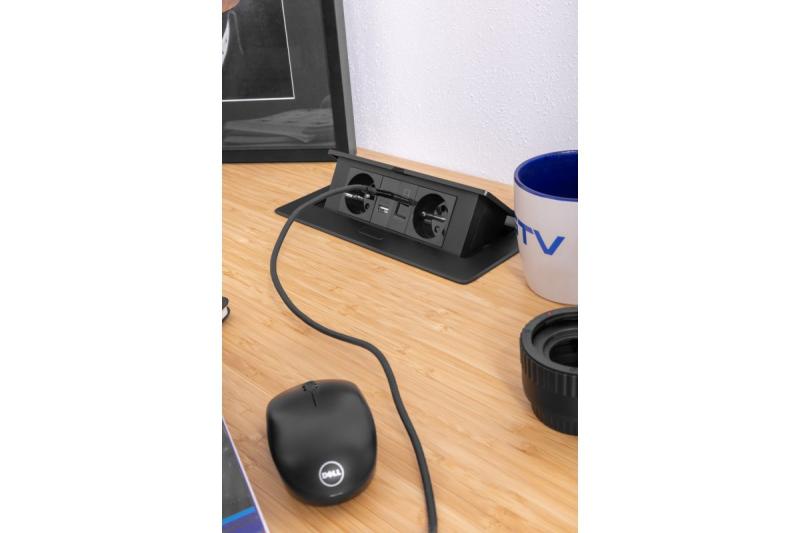 MULTISOFT Toma de Corriente para Muebles 2x Enchufe con Toma de Tierra, USB A+C, RJ45, Cable de Alimentación con Enchufe, Negro