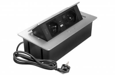 MULTISOFT Furniture Socket 2x Socket with Earthing, USB A+C, RJ45, Power Cable with Plug, Aluminium