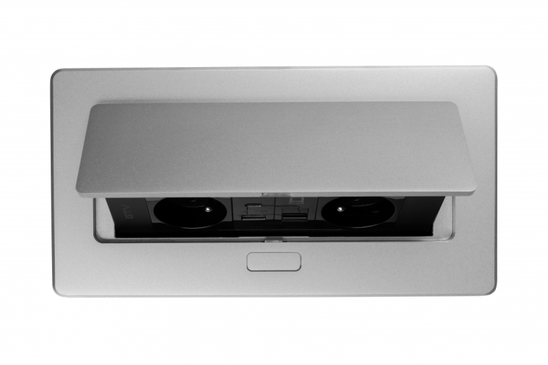 MULTISOFT Toma de Corriente para Muebles 2x Toma con Tierra, USB A+C, RJ45, Cable de Alimentación con Enchufe, Aluminio