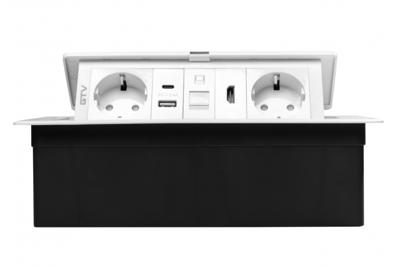 Enchufe de muebles MULTISOFT, 2xSHUKO, USB A+C, RJ45, HDMI, cable 1,5 m, blanco