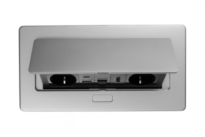 Furniture socket MULTISOFT, 2xSHUKO, USB A+C, RJ45, HDMI cable 1.5 m, aluminum