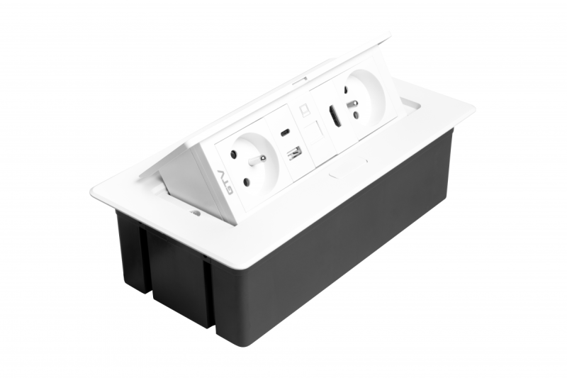 Toma de corriente para muebles MULTISOFT 2x Toma con conexión a tierra, USB A+C, RJ45, HDMI, Cable de alimentación con enchufe, Blanco