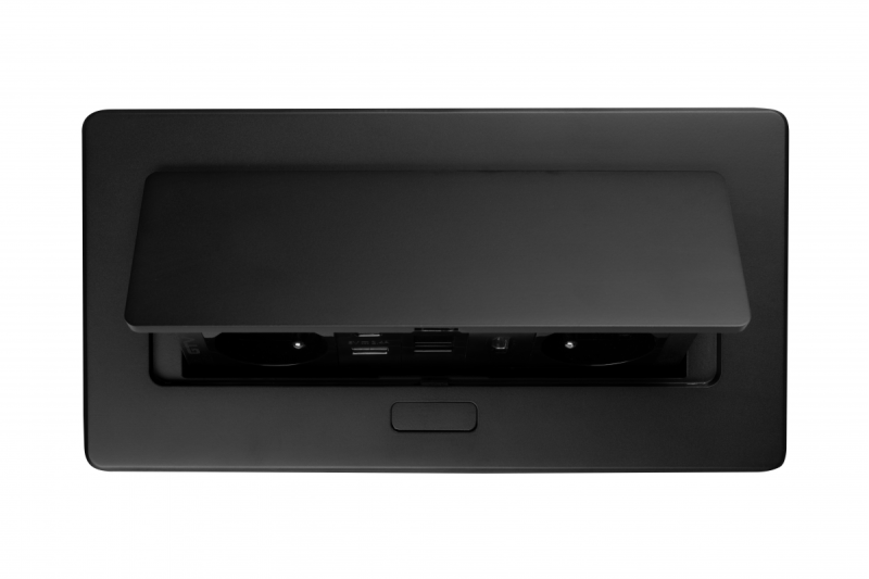 MULTISOFT enchufe para muebles 2x Toma con toma de tierra, USB A+C, RJ45, HDMI, cable de alimentación con enchufe, negro