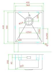 Pure.Sink Luxion Fregadero de acero inoxidable 36 x 40 cm para encastrar, empotrar y montar en superficie PLX3640-02