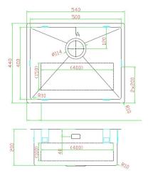 Pure.Sink Luxion Fregadero de acero inoxidable 50 x 40 cm para encastrar, empotrar y montar en superficie PLX5040-02