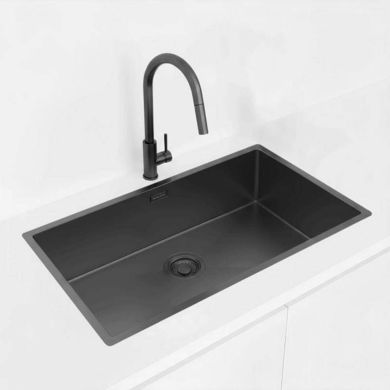 Pure.Sink Luxion Fregadero grande PVD negro 74 x 40 cm, para encastrar, empotrar y montar en superficie PLX7440-63