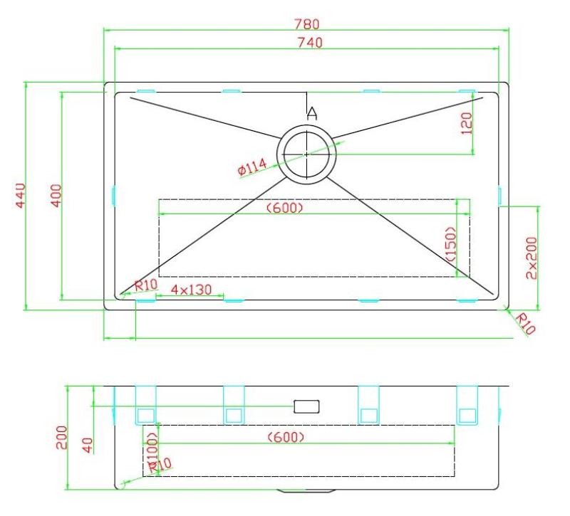 Pure.Sink Luxion Fregadero grande PVD negro 74 x 40 cm, para encastrar, empotrar y montar en superficie PLX7440-63