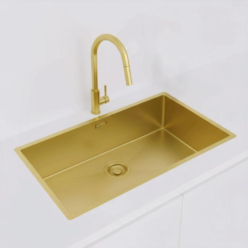 Pure.Sink Luxion Fregadero grande dorado 74 x 40 cm, montaje bajo encimera, empotrado y sobre encimera PLX7440-60