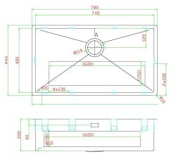 Pure.Sink Luxion Fregadero grande de cobre 74 x 40 cm, para encastrar, empotrar y montar en superficie PLX7440-62