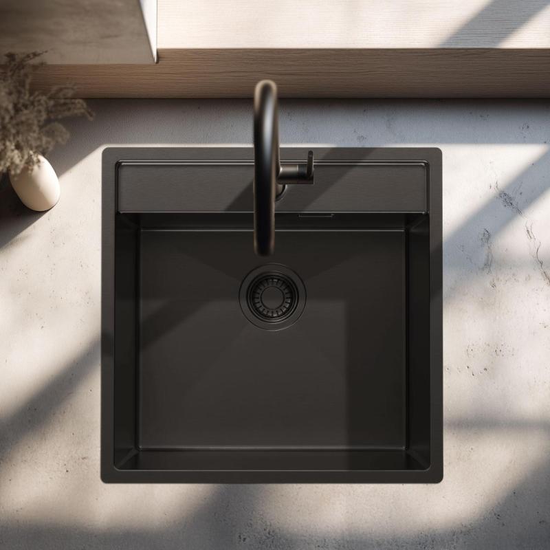 Pure.Sink Luxion PVD Fregadero negro 51 x 50 cm Grifo con orificio para grifo PLX5150T-63