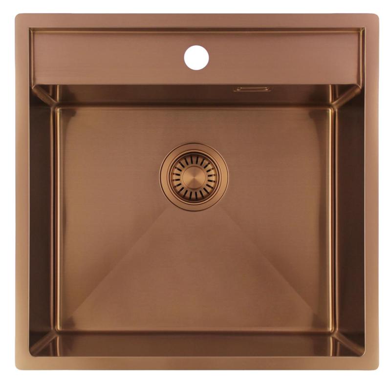 Pure.Sink Luxion Fregadero de cobre 51 x 50 cm Tapwing con banco para grifo PLX5150T-62