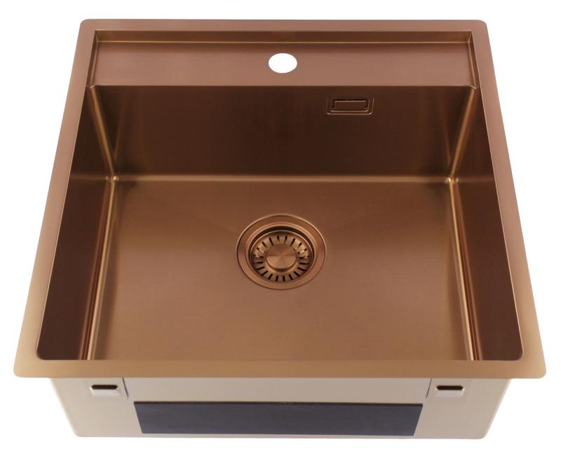 Pure.Sink Luxion Fregadero de cobre 51 x 50 cm Tapwing con banco para grifo PLX5150T-62