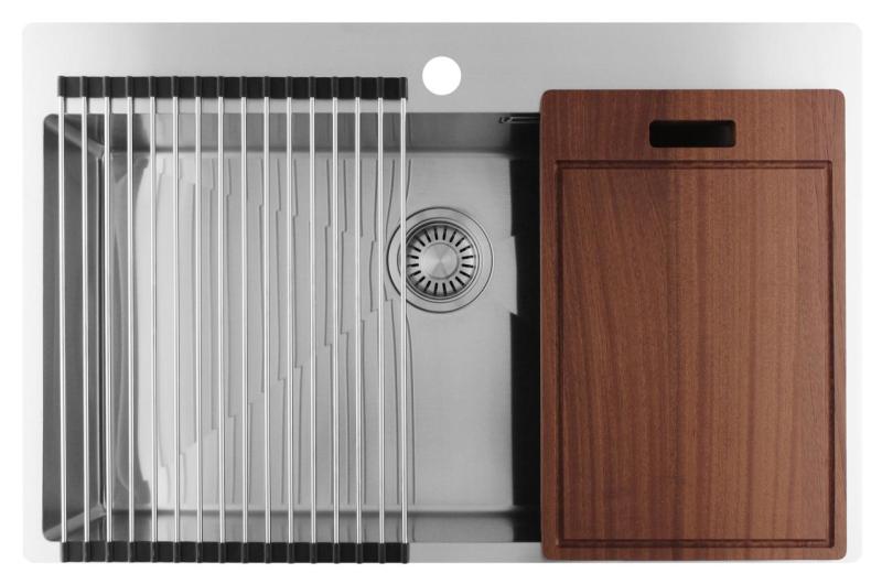 Pure.Sink Luxion Fregadero grande de acero inoxidable 78 x 50 cm Tapwing con banco para grifo PLX7850T-02