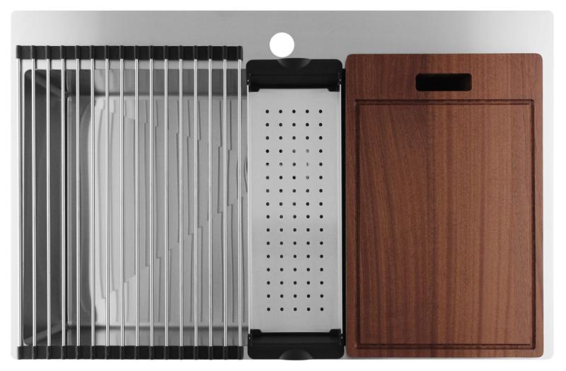 Pure.Sink Luxion Fregadero grande de acero inoxidable 78 x 50 cm Tapwing con banco para grifo PLX7850T-02