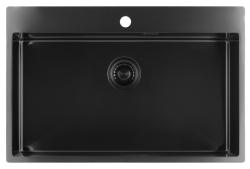 Pure.Sink Luxion PVD Fregadero grande negro 78 x 50 cm Grifo con orificio para grifo PLX7850T-63