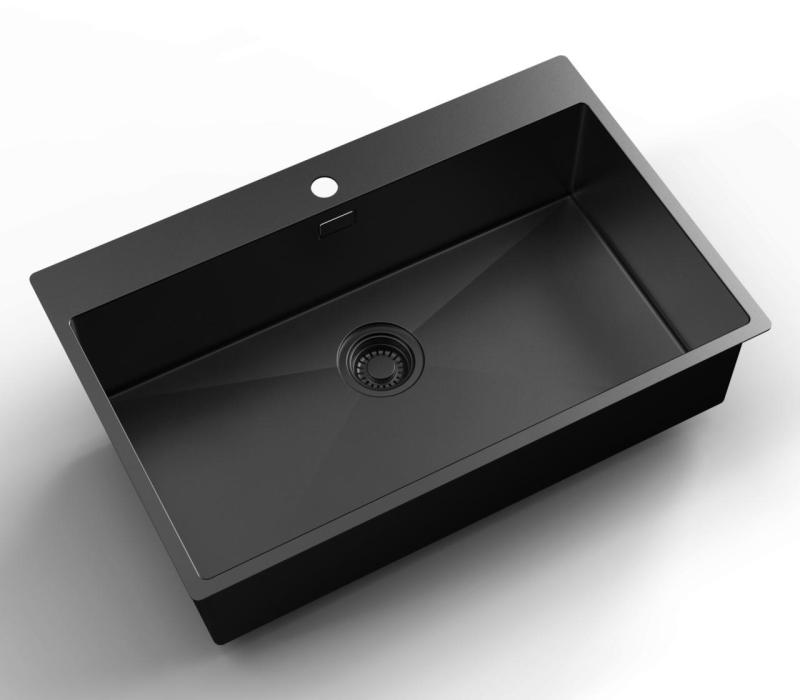 Pure.Sink Luxion PVD Fregadero grande negro 78 x 50 cm Grifo con banco para grifo PLX7850T-63
