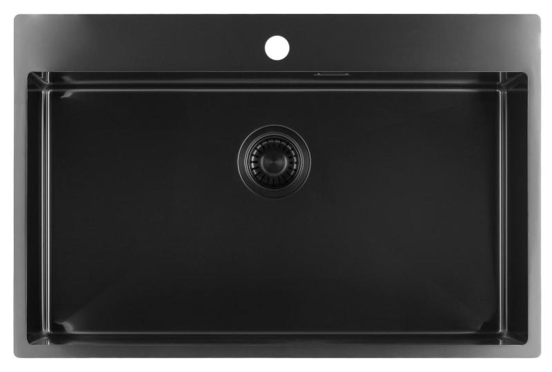 Pure.Sink Luxion PVD Fregadero grande negro 78 x 50 cm Grifo con orificio para grifo PLX7850T-63