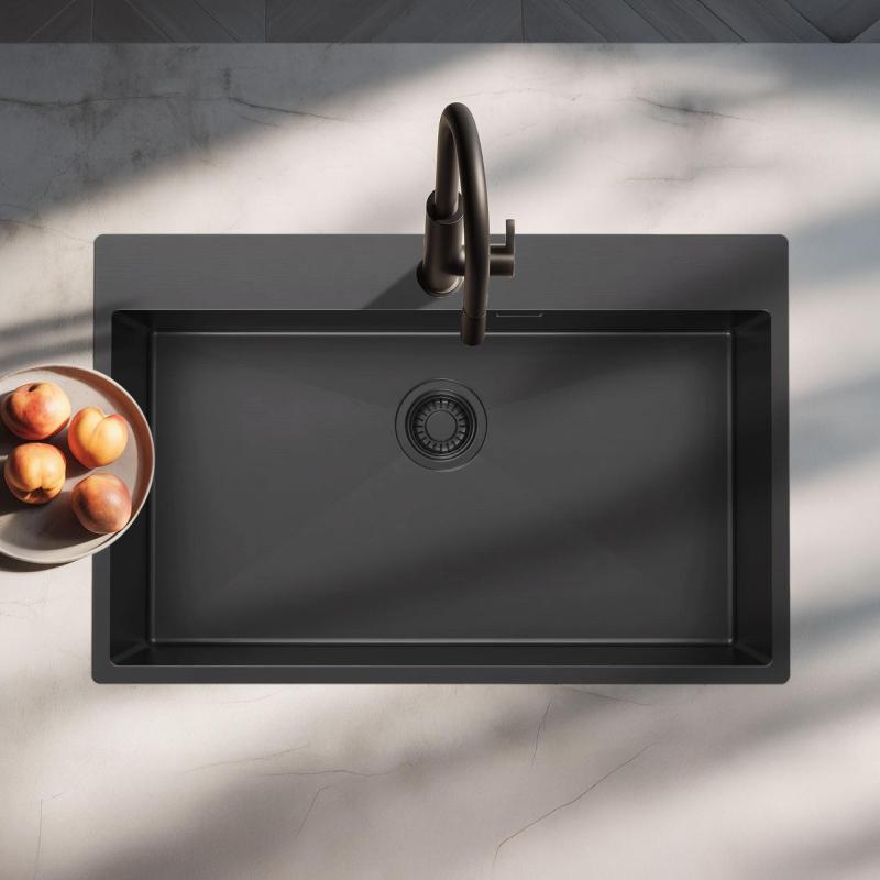 Pure.Sink Luxion PVD Fregadero grande negro 78 x 50 cm Grifo con banco para grifo PLX7850T-63