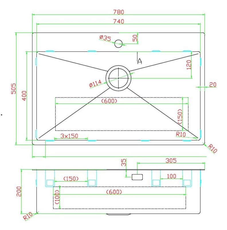 Pure.Sink Luxion PVD Fregadero grande negro 78 x 50 cm Grifo con banco para grifo PLX7850T-63