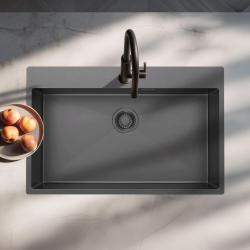 Pure.Sink Luxion Fregadero grande de metal gris 78 x 50 cm Grifo con banco para grifo PLX7850T-61