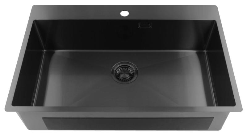 Pure.Sink Luxion Fregadero grande de metal Gun 78 x 50 cm Tapwing con banco para grifo PLX7850T-61