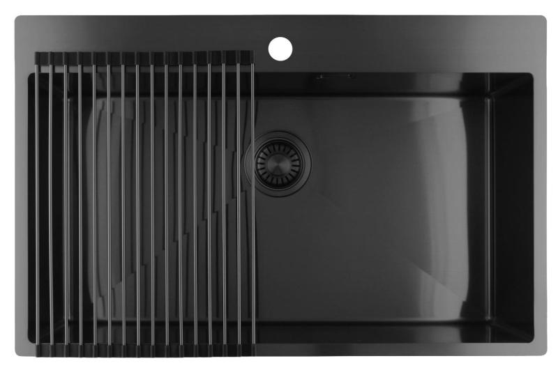 Pure.Sink Luxion Fregadero grande de metal Gun 78 x 50 cm Tapwing con banco para grifo PLX7850T-61