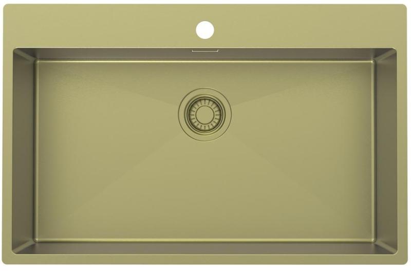 Pure.Sink Luxion Fregadero grande dorado 78 x 50 cm Grifo con banco para grifo PLX7850T-60