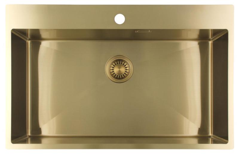 Pure.Sink Luxion Fregadero grande dorado 78 x 50 cm Tapwing con orificio para grifo PLX7850T-60