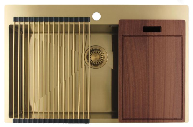 Pure.Sink Luxion Fregadero grande dorado 78 x 50 cm Tapwing con orificio para grifo PLX7850T-60