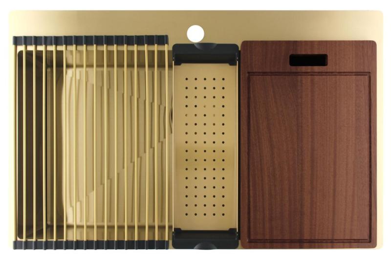 Pure.Sink Luxion Fregadero grande dorado 78 x 50 cm Tapwing con orificio para grifo PLX7850T-60