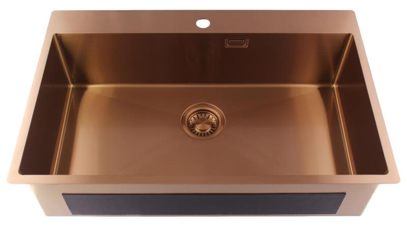 Pure.Sink Luxion Fregadero grande de cobre 78 x 50 cm Tapwing con banco para grifo PLX7850T-62