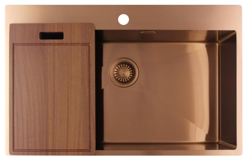 Pure.Sink Luxion Fregadero grande de cobre 78 x 50 cm Tapwing con banco para grifo PLX7850T-62