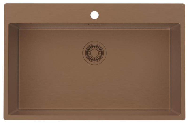 Pure.Sink Luxion Fregadero grande de cobre 78 x 50 cm Grifo con banco para grifo PLX7850T-62