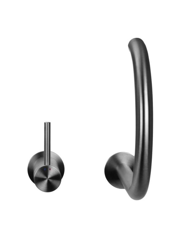 Pure.Sink Luxion Grifo de cocina de acero inoxidable macizo de 2 orificios con caño redondo PLX2HR-02