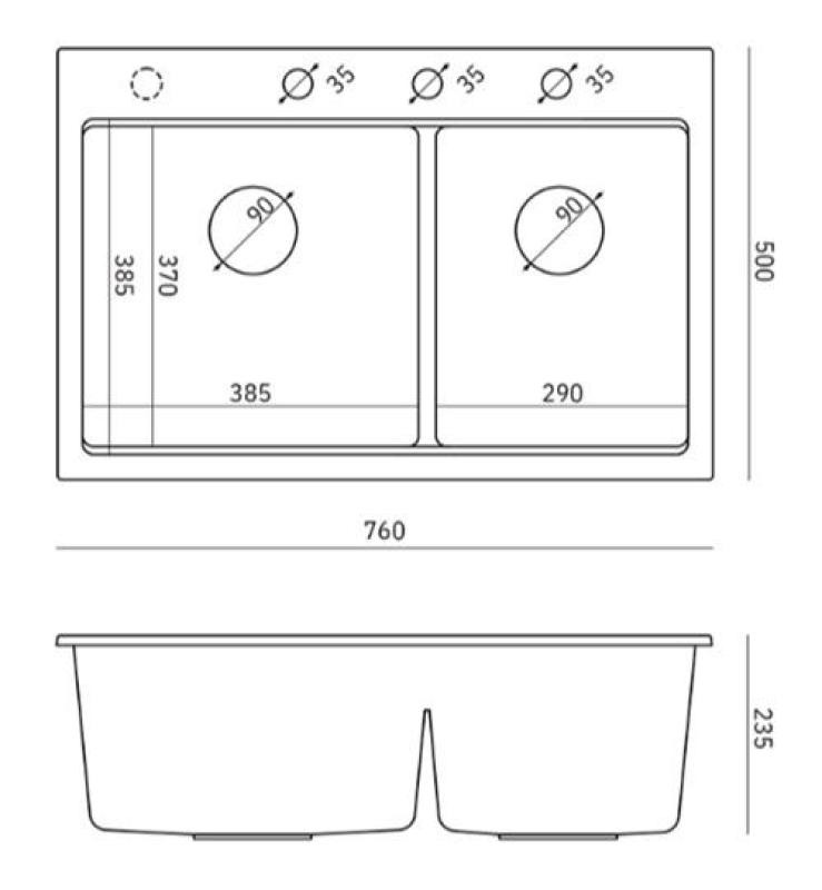 Quadri Hard Rock Doble Lavabo de Granito Beige de Superficie 76x50 cm con Tapón de Cobre y Accesorios 1208971726