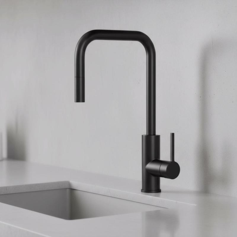 Pure.Sink Luxion Grifo de cocina negro mate cuadrado con caño extraíble PLXSQUA-10