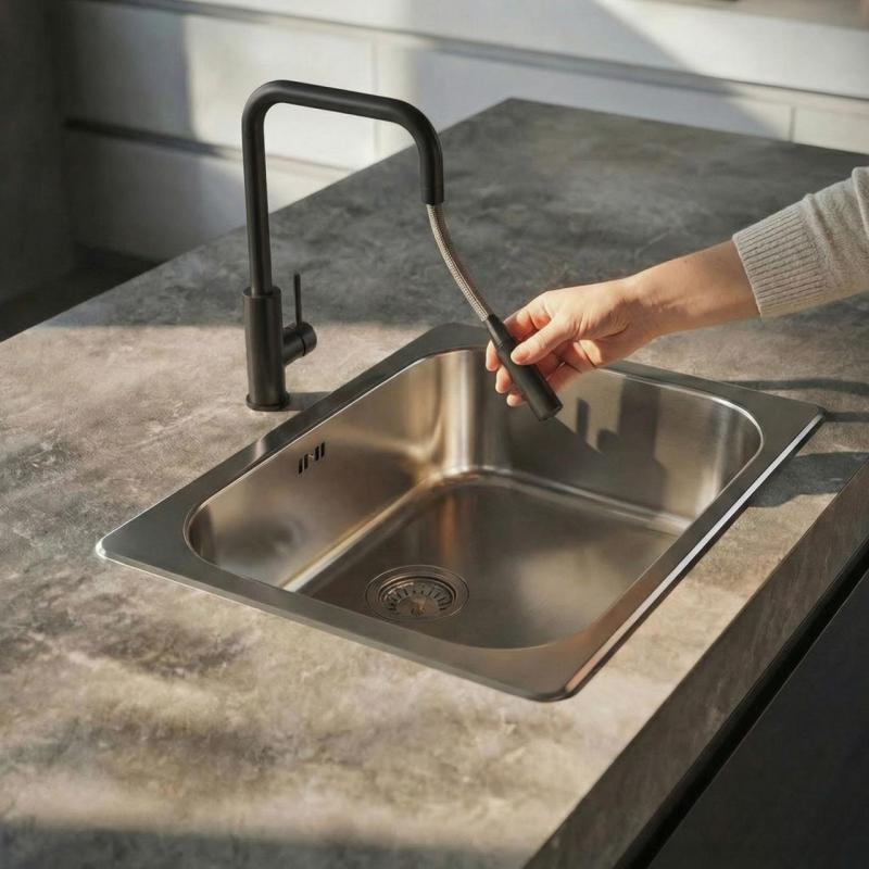 Pure.Sink Luxion Grifo de cocina negro mate cuadrado con caño extraíble PLXSQUA-10