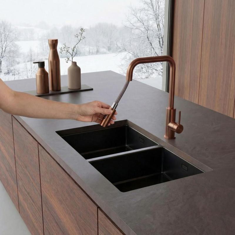 Pure.Sink Luxion Grifo de cocina cuadrado de cobre con caño extraíble PLXSQUA-62
