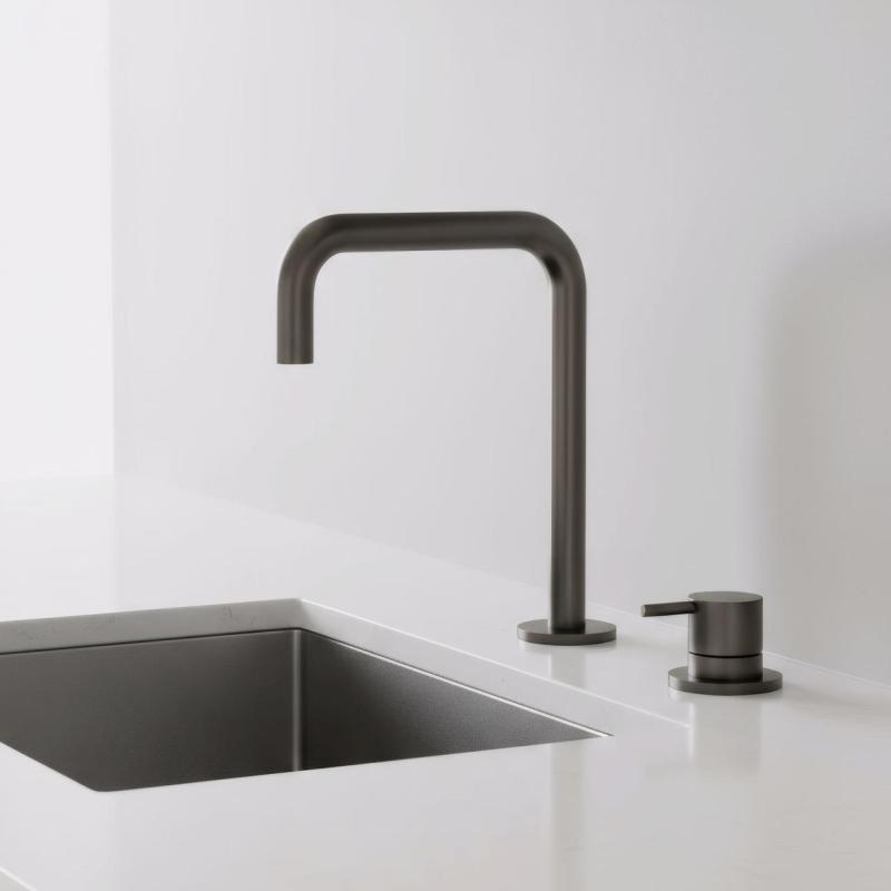 Pure.Sink Luxion Grifo de cocina de 2 orificios en color gris metalizado con caño en forma de U PLX2HU-61