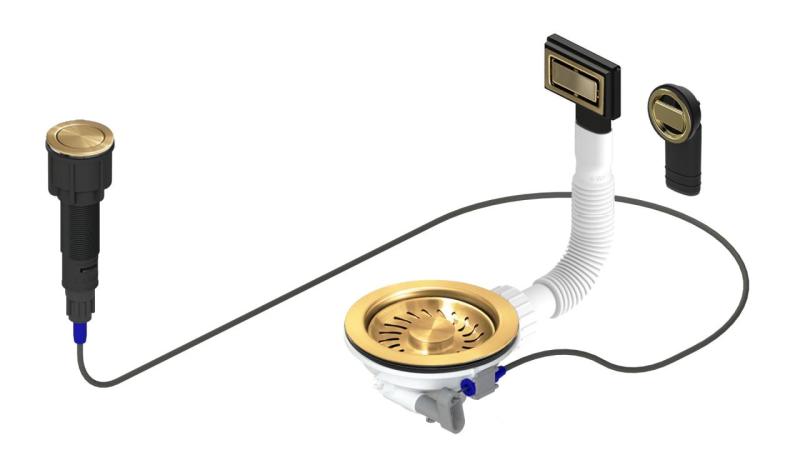 Conjunto de desagüe dorado Granitemy incluido con botón de presión y tapón, más desbordamiento rectangular y redondo 1208971743