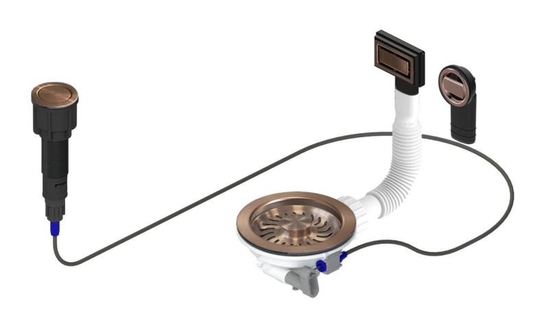 Conjunto de desagüe de cobre Granitemy que incluye desecho de botón de presión con tapón, más desbordamiento rectangular y redondo 1208971744